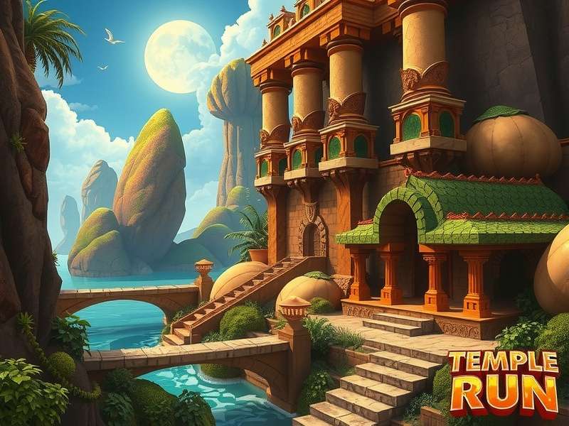 Temple Run Oz gameplay featuring the runner on a golden path with Emerald City in the background