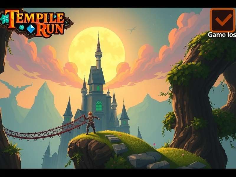 Temple Run Oz Ios gameplay screenshot showing the Winkie Country landscape with the runner dodging obstacles